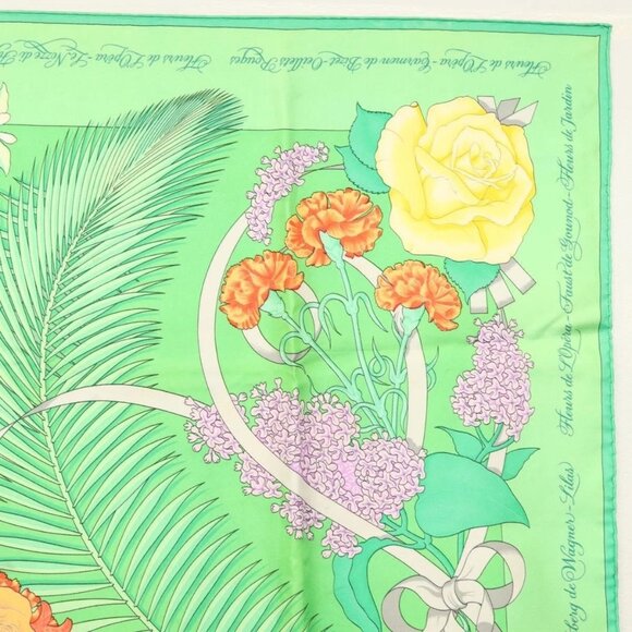 Share HERMES Carre 90 Scarf ""Fleurs de L'Opera"" Silk Green Auth ki5895 - Picture 4 of 16